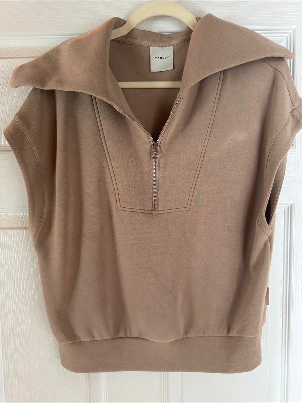 Varley Taupe Sleeveless Half-Zip Hoodie - Picture 2 of 3